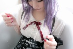 atsuki bathroom bathtub blouse cosplay dagashi_biyori dagashi_kashi purple_hair shidare_hotaru skirt suspenders wet rating:Safe score:0 user:nil!