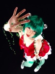 cleavage cosplay cyborg_nene dress green_hair original santa_costume striped thighhighs zettai_ryouiki rating:Safe score:0 user:nil!