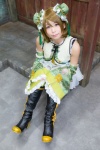 boots cosplay detached_sleeves double_bun green_legwear hello!_aki_love_live!_ichi itsuki_akira koizumi_hanayo love_live!_school_idol_project miniskirt skirt thighhighs vest rating:Safe score:0 user:nil!