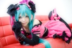 aida_yukiko aqua_hair cosplay dress gloves hatsune_miku microphone pantyhose romeo_to_cinderella_(vocaloid) twintails vocaloid rating:Safe score:6 user:DarkSSA