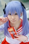 blue_hair cosplay hair_ribbons hiiragi_kagami lucky_star miyu_(iii) pleated_skirt sailor_uniform school_uniform skirt twintails rating:Safe score:0 user:nil!