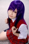 blouse cosplay hair_clip kakizaki_misa kanaezaki_shino mahou_sensei_negima! miniskirt plaid pleated_skirt purple_hair school_uniform skirt socks tie vest rating:Safe score:0 user:nil!