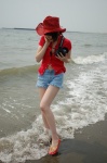 beach bra camera cowboy_hat namada open_clothes shorts rating:Safe score:0 user:nil!