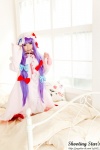 bed cosplay dress hat patchouli_knowledge purple_hair robe saku sweet_garden thighhighs touhou rating:Safe score:0 user:nil!