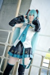 aqua_hair blouse cosplay detached_sleeves hatsune_miku headset pleated_skirt popuri skirt thighhighs tie twintails vocaloid zettai_ryouiki rating:Safe score:3 user:nil!