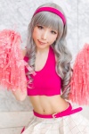 cheerleader_uniform cosplay croptop hairband idolmaster miniskirt pink_eyes pleated_skirt pom_poms princess_curls shaa shijou_takane silver_hair skirt rating:Safe score:0 user:pixymisa