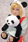 blonde_hair cosplay grey_eyes kagamine_rin koyoi_misaki panda_hat plushie robe vocaloid rating:Safe score:0 user:pixymisa