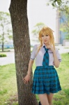 blonde_hair blouse blue_eyes cosplay hoshii_miki idolmaster nakura pleated_skirt skirt tie rating:Safe score:0 user:pixymisa