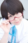 blouse cosplay glasses k-on! looking_over_glasses manabe_nodoka noko ribbon_tie school_uniform rating:Safe score:0 user:pixymisa