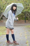 blouse braid cardigan kneesocks nanaka_amanonanae pleated_skirt rain scarf skirt umbrella rating:Safe score:0 user:pixymisa