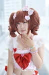 cosplay croptop hairbows idolmaster_2 miniskirt red_hair skirt takatsuki_yayoi twintails yukimura_suzuran rating:Safe score:0 user:nil!