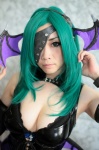 cleavage corset cosplay detached_sleeves eyepatch green_hair morrigan_aensland setuka_hiiragi vampire_(game) wings rating:Safe score:2 user:pixymisa
