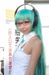 aqua_hair cosplay glasses hatsune_miku headphones necoco sleeveless_blouse tie twintails vocaloid rating:Safe score:0 user:pixymisa