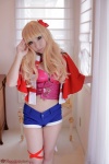 blonde_hair cleavage cosplay croptop deep_rabbit macross macross_frontier macross_frontier:_itsuwari_no_utahime saku shawl sheryl_nome shorts rating:Safe score:0 user:nil!