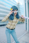 blouse blue_hair cosplay glasses headband looking_over_glasses makishima_saori nasuvi ore_no_imouto_ga_konna_ni_kawaii_wake_ga_nai trousers twintails rating:Safe score:0 user:pixymisa