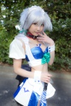 apron bikini_top cleavage collar cosplay garter_belt hairband izayoi_sakuya lenfried maid maid_uniform panties silver_hair swimsuit touhou twin_braids rating:Safe score:0 user:nil!