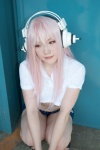 cosplay croptop headphones hiiragi_yukino nitro_super_sonic pink_hair shorts super_soniko rating:Safe score:0 user:pixymisa