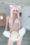 animal_ears bikini cat_ears cosplay enacat_(white_version) enako original paw_gloves pink_hair side-tie_bikini straw_hat swimsuit rating:Safe score:3 user:nil!