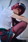 blouse cosplay glasses hairband houtou_singi makinami_mari_illustrious neon_genesis_evangelion pleated_skirt rebuild_of_evangelion red_hair school_uniform skirt thighhighs tie twintails zettai_ryouiki rating:Safe score:4 user:xkaras