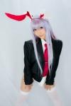 animal_ears blazer blouse bottomless bunny_ears cosplay lenfried reisen_udongein_inaba school_uniform thighhighs tie touhou rating:Questionable score:1 user:nil!
