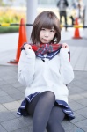 anegasaki_nene black_legwear cardigan cosplay love_plus pantyhose pleated_skirt sailor_uniform sakuya scarf school_uniform skirt rating:Safe score:0 user:nil!