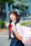 aliga backpack bakemonogatari blouse cosplay hachikuji_mayoi hairband hairbows jumper ribbon_tie skirt suspenders twintails rating:Safe score:0 user:pixymisa