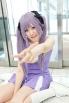 cheerleader_uniform cosplay hairbows hiiragi_kagami hoshino_kana kneesocks lucky_star pleated_skirt purple_hair skirt twintails rating:Safe score:1 user:pixymisa