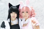 akiho animal_ears apron bunny_ears cat_ears cosplay haru_(iii) inu_boku_secret_service maid maid_uniform pink_eyes pink_hair princess_curls roromiya_karuta shirakiin_ririchiyo rating:Safe score:0 user:pixymisa