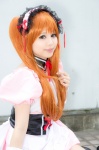 apron asahina_mikuru cosplay cuffs dress hairband orange_hair pantyhose sheer_legwear suzumiya_haruhi_no_yuuutsu tsukikage_yayoi twintails waitress waitress_uniform rating:Safe score:0 user:pixymisa