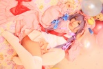 amatsuka_miyu bed cosplay dress hat patchouli_knowledge purple_hair robe stuffed_animal thighhighs touhou zettai_ryouiki rating:Safe score:3 user:nil!