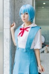 ayanami_rei blouse blue_hair cosplay jumper maitako neon_genesis_evangelion ribbon_tie school_uniform rating:Safe score:2 user:pixymisa