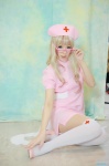 cosplay dress garter_belt glasses macross macross_frontier multi-colored_hair nurse nurse_cap nurse_uniform pantyhose sheryl_nome thighhighs wakame zettai_ryouiki rating:Safe score:7 user:nil!