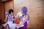 basketball_uniform bottle cosplay crossplay himuro_tatsuya kuroko_no_basuke mogeta murasakibara_atsushi pocari_sweat purple_hair towel zyonita rating:Safe score:0 user:pixymisa