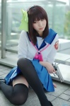 angel_beats! cosplay gun hairband nakamura_yuri pleated_skirt rinami sailor_uniform school_uniform skirt thighhighs zettai_ryouiki rating:Safe score:3 user:nil!