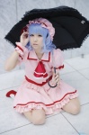 aisaki_mimi blouse blue_hair cosplay hat miniskirt remilia_scarlet skirt socks touhou umbrella rating:Safe score:2 user:nil!