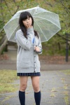 blouse braid cardigan kneesocks nanaka_amanonanae pleated_skirt rain scarf skirt umbrella rating:Safe score:0 user:pixymisa