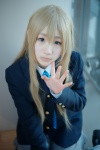 blazer blonde_hair blouse cosplay k-on! kotobuki_tsumugi pleated_skirt ribbon_tie shiina_haru skirt socks rating:Safe score:0 user:pixymisa