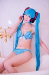 aqua_hair bathroom bathtub bikini cleavage cosplay hatsune_miku headset mashiro_yuki project_diva swimsuit twintails vocaloid rating:Safe score:0 user:nil!