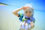 beach bikini braid cleavage cosplay croptop half-skirt kantai_collection kuubo- ocean saku side-tie_bikini silver_hair swimsuit unryuu_(kantai_collection) rating:Safe score:1 user:nil!