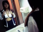 bathroom blouse bra cleavage costume miniskirt mirror office_lady open_clothes skirt tsugihara_kana vest rating:Safe score:0 user:nil!