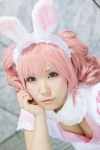 animal_ears apron bunny_ears cleavage cosplay haru_(iii) inu_boku_secret_service maid maid_uniform pink_eyes pink_hair princess_curls roromiya_karuta rating:Safe score:0 user:pixymisa