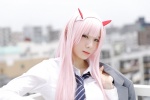 blazer blouse cosplay darling_in_the_franxx emerald horns pink_hair ratings:s school_uniform tie usakichi zero_two rating:Questionable score:0 user:nil!