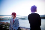 akashi_seijuro blazer cardigan cosplay crossplay kuroko_no_basuke mogeta murasakibara_atsushi purple_hair red_hair shirt tie zyonita rating:Safe score:0 user:pixymisa