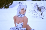 bikini cat_hood cleavage cosplay fingerless_gloves multi-colored_hair non original snow_leopard swimsuit tail rating:Safe score:1 user:nil!
