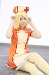 cosplay dress kagamine_rin koiiro_byoutou_(vocaloid) nurse nurse_cap nurse_uniform suzune_mako thighhighs vocaloid yellow_legwear zettai_ryouiki rating:Safe score:0 user:nil!