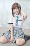amami_haruka blouse cosplay hair_ribbons hazuki_riko idolmaster kneesocks pleated_skirt school_uniform skirt tie rating:Safe score:0 user:nil!