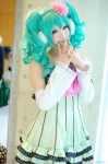 aki_(ii) aqua_hair colorful_x_melody_(vocaloid) cosplay detached_sleeves dress ear_muffs hatsune_miku twintails vocaloid rating:Safe score:3 user:nil!