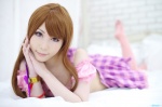 aikatsu! bed cosplay croptop miniskirt pink_legwear shaa shibuki_ran skirt tank_top thighhighs rating:Safe score:1 user:nil!