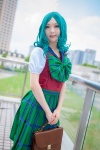 bishoujo_senshi_sailor_moon blouse bookbag bow cosplay green_hair kaiou_michiru meri pleated_skirt school_uniform skirt rating:Safe score:0 user:pixymisa