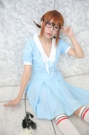 cosplay dress glasses hirasawa_yui kneesocks k-on! pleated_skirt red_hair skirt twin_braids yaya rating:Safe score:0 user:pixymisa